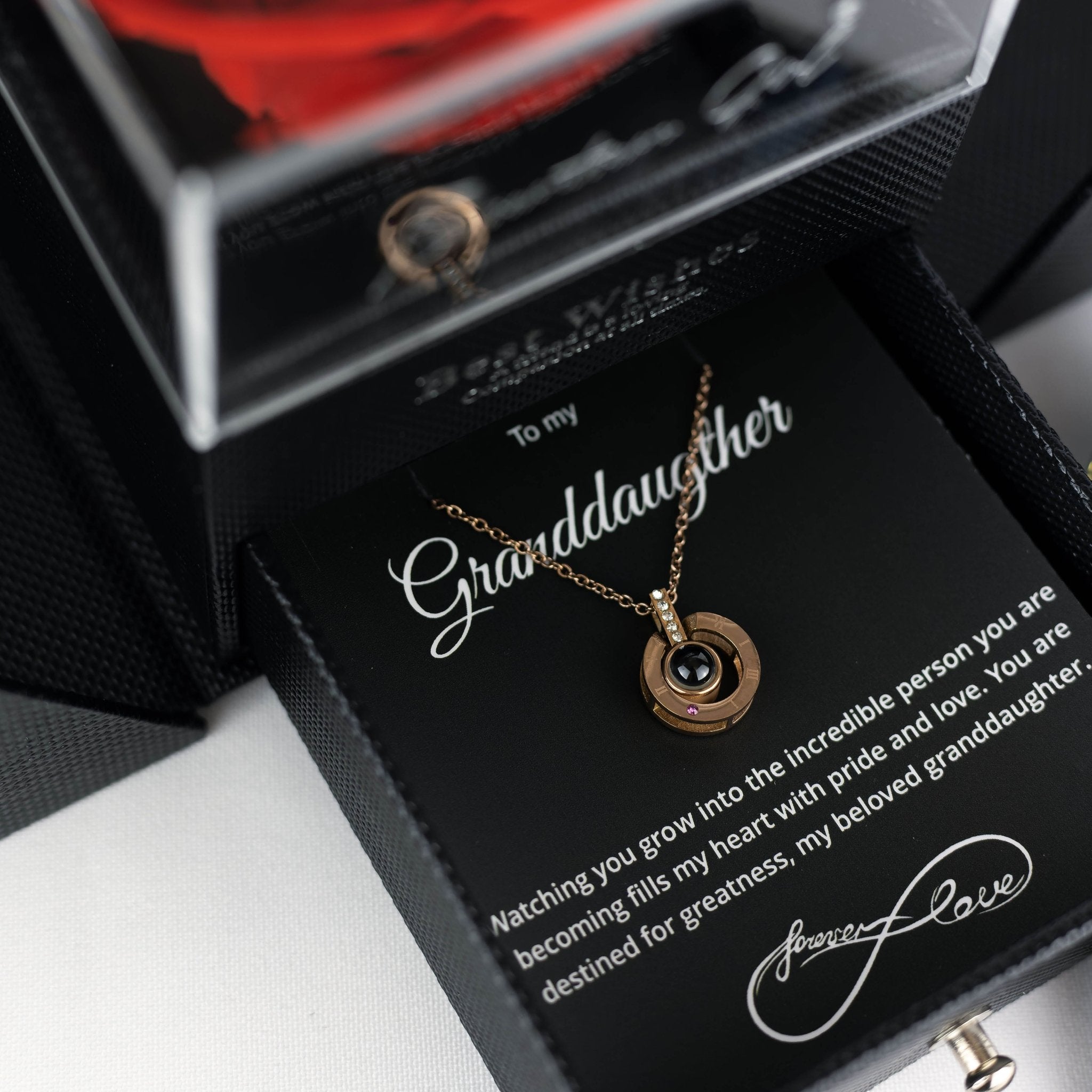 Luxury Black Black Rose Box With Love Languages Necklace With Message - Downtown Girl