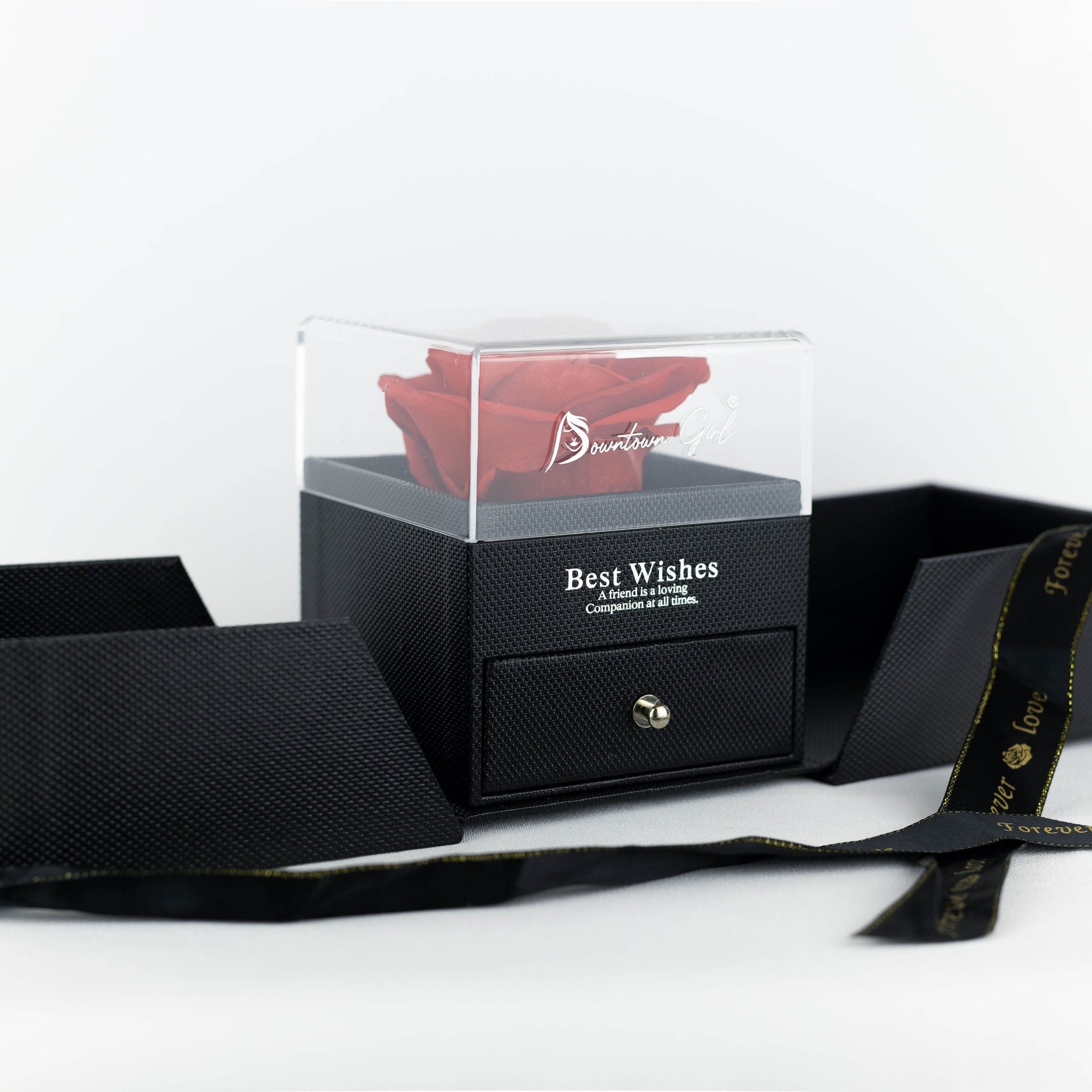 Luxury Black Black Rose Box With Love Languages Necklace With Message - Downtown Girl