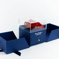Luxury Blue Rose Box With Red Birthstone And Message - Downtown Girl