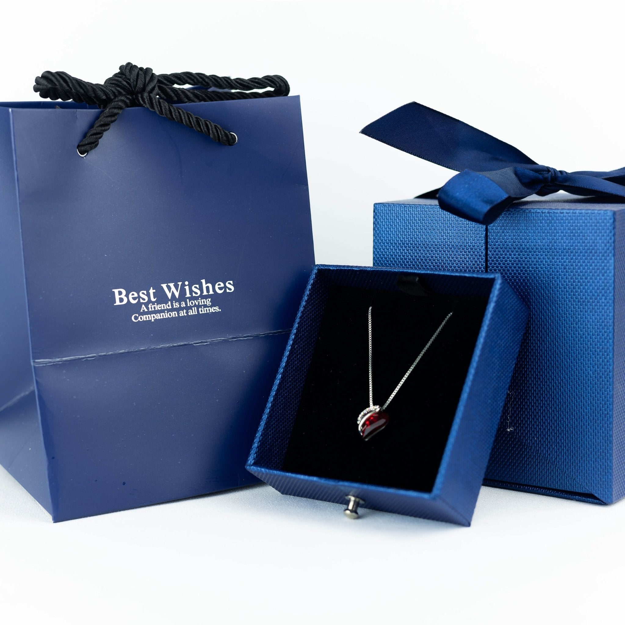 Luxury Blue Rose Box With Red Birthstone And Message - Downtown Girl