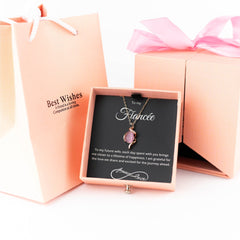 Pink Rain Drop Gem Pendant With Message - Downtown Girl