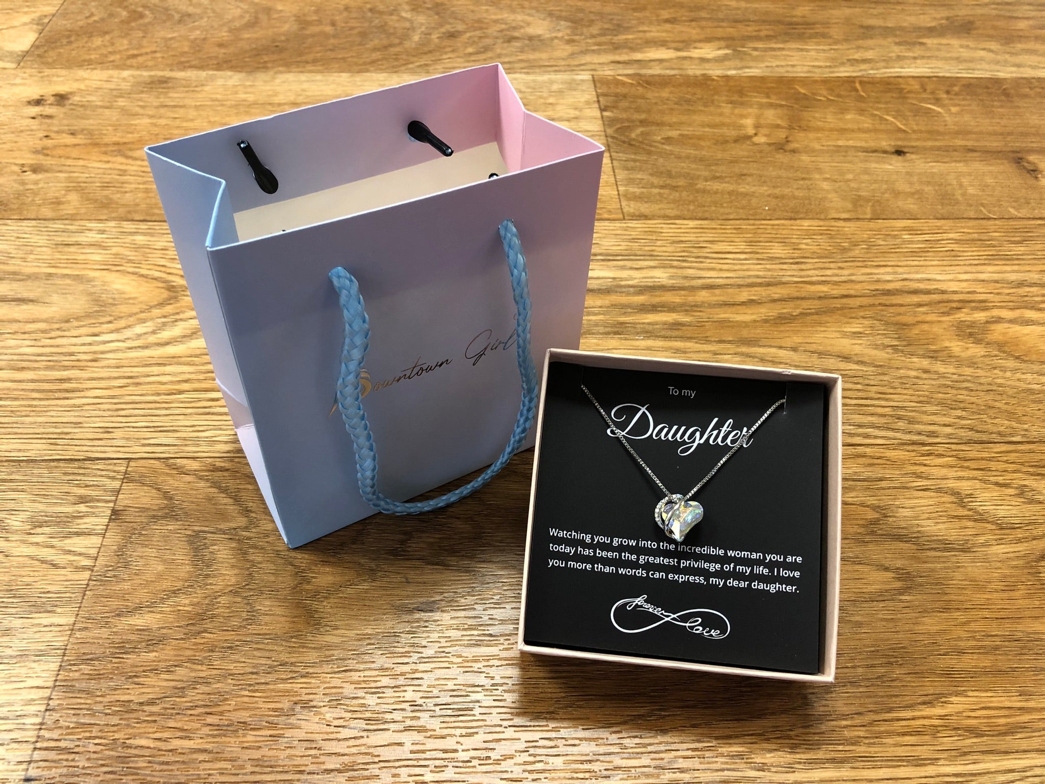 To My Daughter - Birthstone Heart Necklace With Message - Downtown Girl