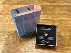 To My Daughter - Birthstone Heart Necklace With Message - Downtown Girl