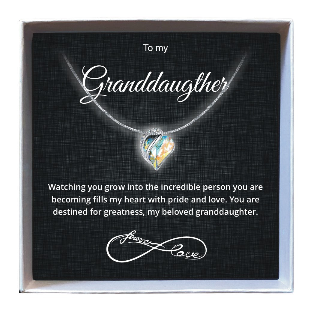 To My GrandDaugther - Birthstone Heart Necklace - Downtown Girl