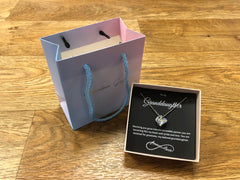 To My GrandDaugther - Birthstone Heart Necklace With Message - Downtown Girl