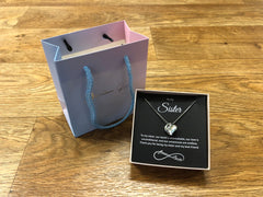 To My Sister - Birthstone Heart Necklace With Message - Downtown Girl