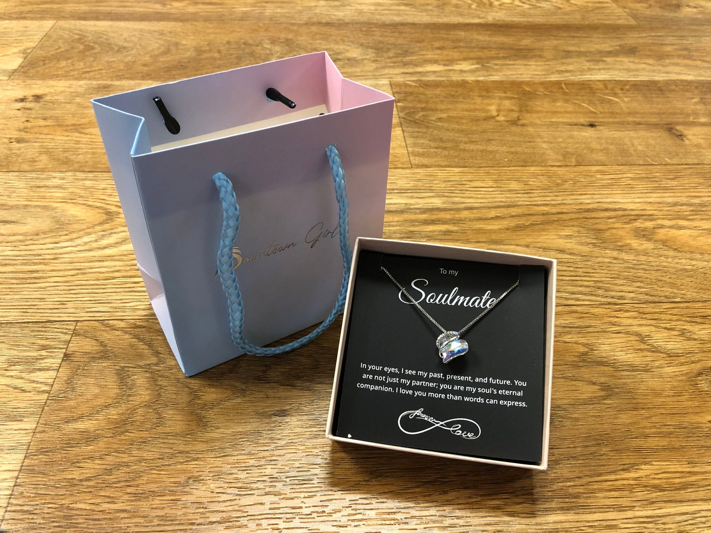 To My Soulmate - Birthstone Heart Necklace With Message - Downtown Girl