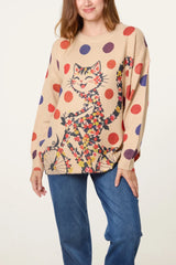 Floral Cat-On-Bicycle Knit Jumper