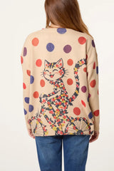 Floral Cat-On-Bicycle Knit Jumper