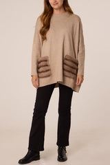 Fauxfur Front Pockets Knit Jumper