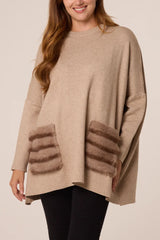 Fauxfur Front Pockets Knit Jumper