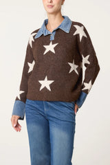 Denim Collar Star Knit Jumper