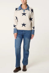 Denim Collar Star Knit Jumper