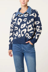 Denim Collar Animal Knit Jumper