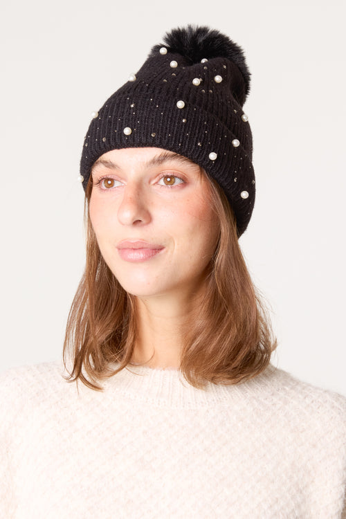 Rhinestone Pearl Beanie
