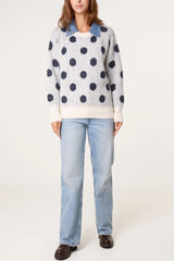 Polka Dot Denim Detail Knit Jumper