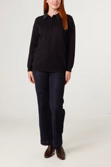 Classic PU Polo Collar Knit Jumper