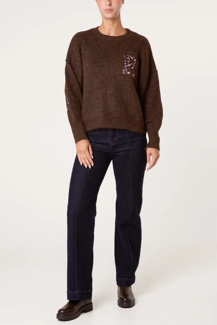 Animal "Harvard" Embroidery Knit Jumper - Downtown Girl