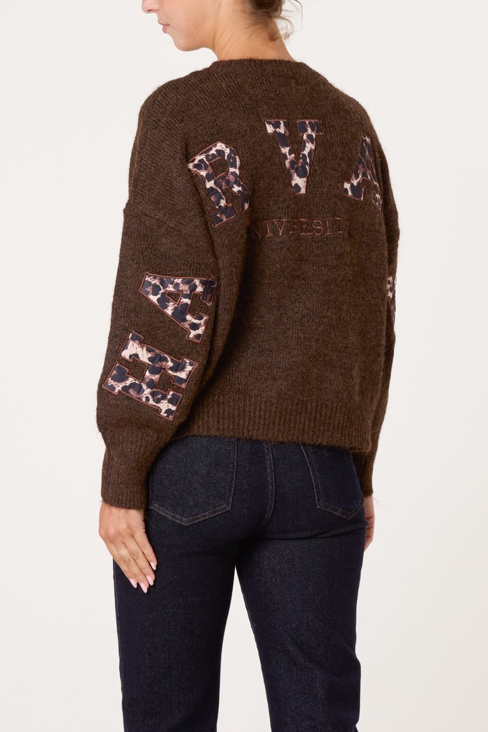 Animal "Harvard" Embroidery Knit Jumper - Downtown Girl