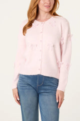 Bow Pearl Button Through Knit Cardigan - Downtown Girl
