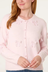 Bow Pearl Button Through Knit Cardigan - Downtown Girl