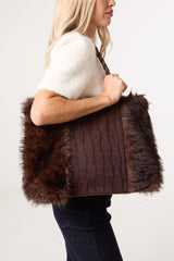 Cable Knit Faux Fur Tote Bag - Downtown Girl