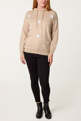 Embellished Heart Hooded Knit Jumper