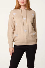 Embellished Heart Hooded Knit Jumper