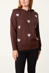 Embellished Heart Hooded Knit Jumper