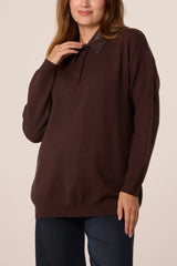 Classic PU Polo Collar Knit Jumper - Downtown Girl