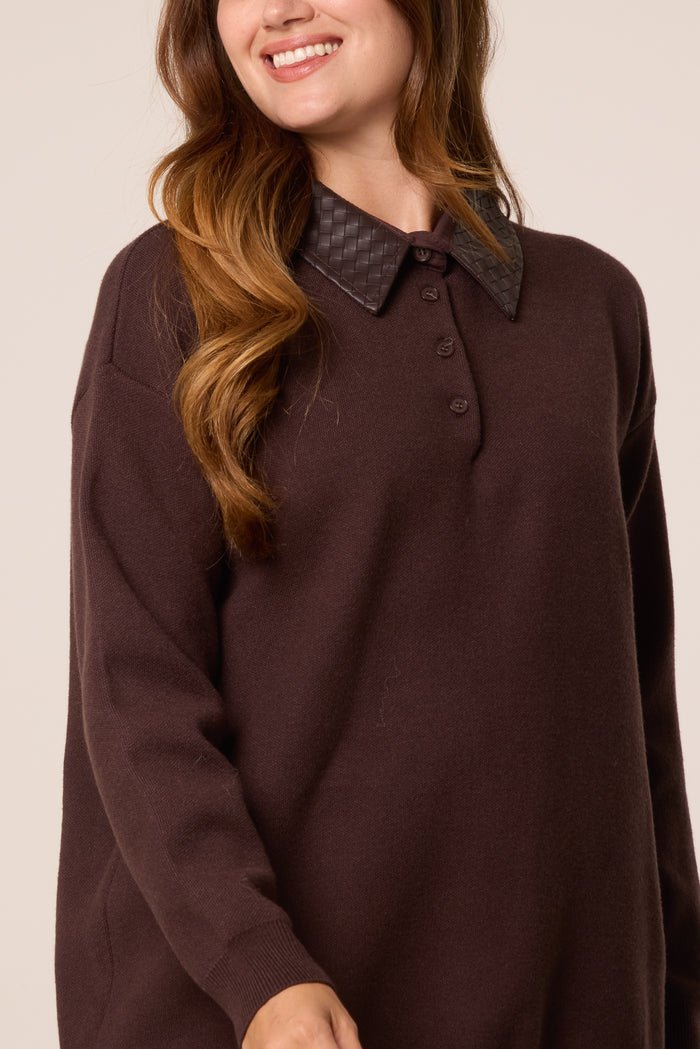 Classic PU Polo Collar Knit Jumper - Downtown Girl