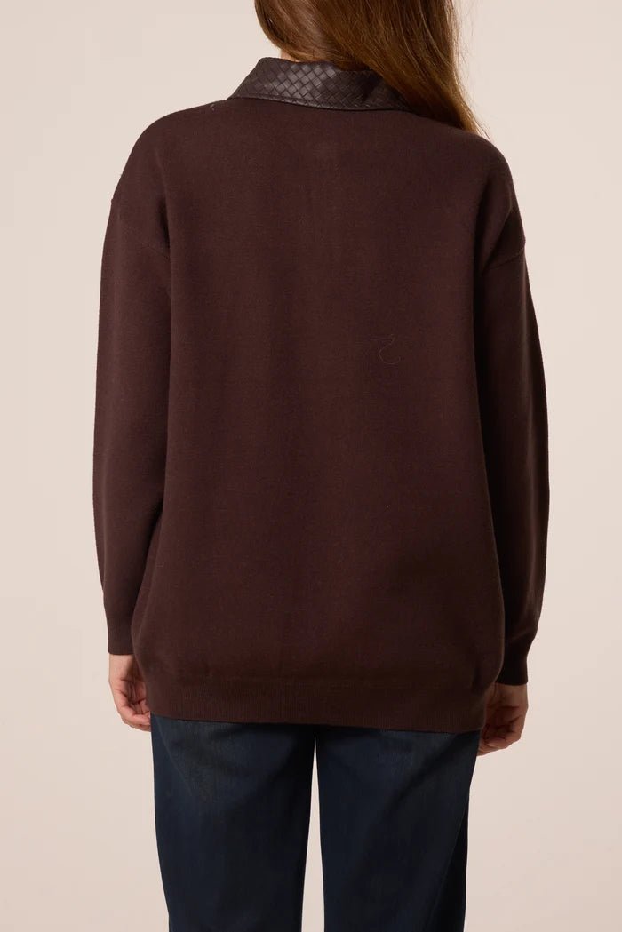Classic PU Polo Collar Knit Jumper - Downtown Girl