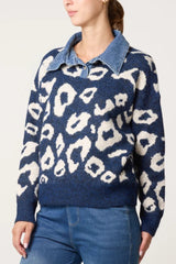 Denim Collar Animal Knit Jumper - Downtown Girl