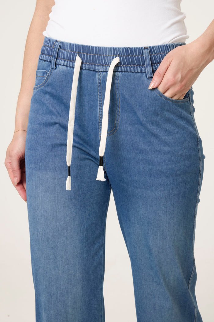 Elastic Waist Heart String Jeans - Downtown Girl