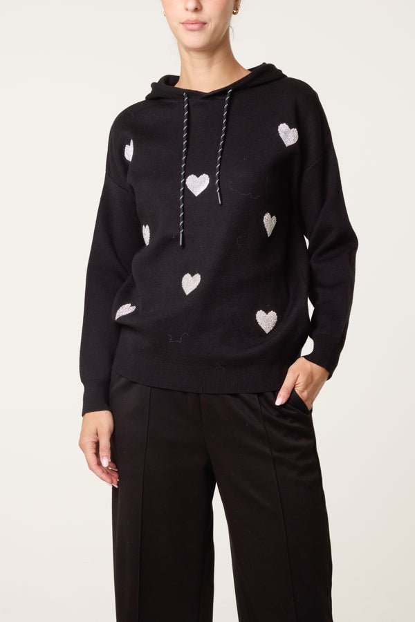 Embellished Heart Hooded Knit Jumper - Downtown Girl