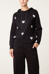 Embellished Heart Hooded Knit Jumper - Downtown Girl