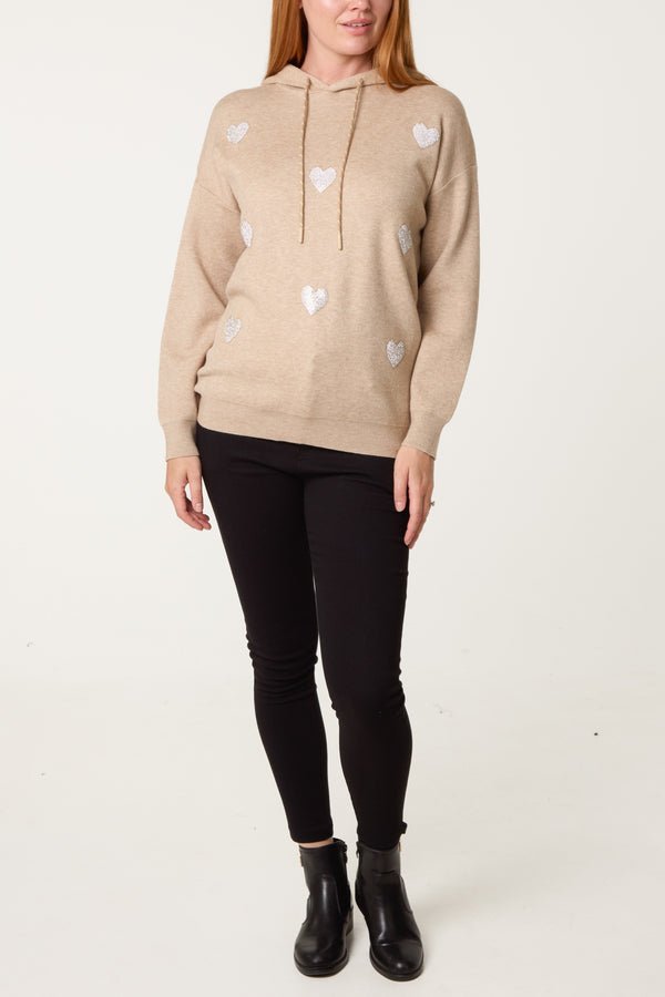 Embellished Heart Hooded Knit Jumper - Downtown Girl