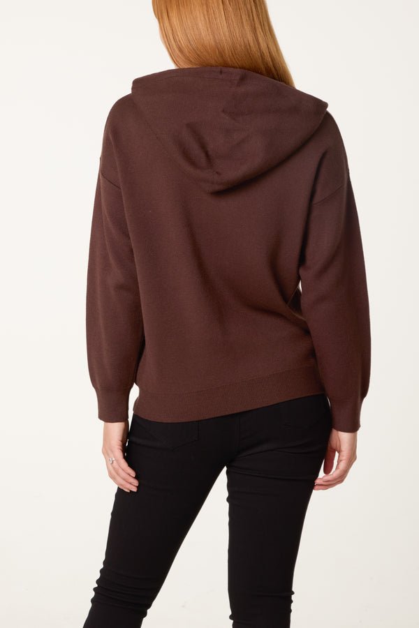 Embellished Heart Hooded Knit Jumper - Downtown Girl