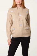 Embellished Heart Hooded Knit Jumper - Downtown Girl