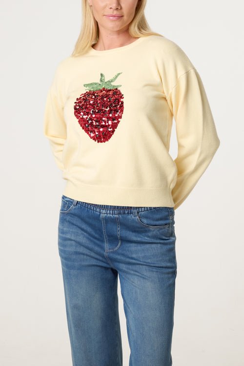 Embellished Sequin Strawberry Jumper - Downtown Girl