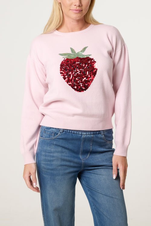Embellished Sequin Strawberry Jumper - Downtown Girl