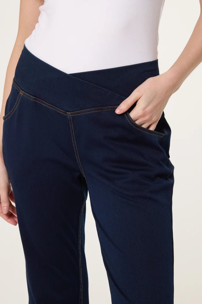 Flared Cross Over Waistband Jeans - Downtown Girl