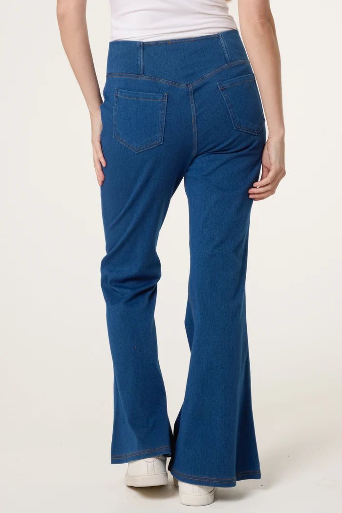 Flared Cross Over Waistband Jeans - Downtown Girl