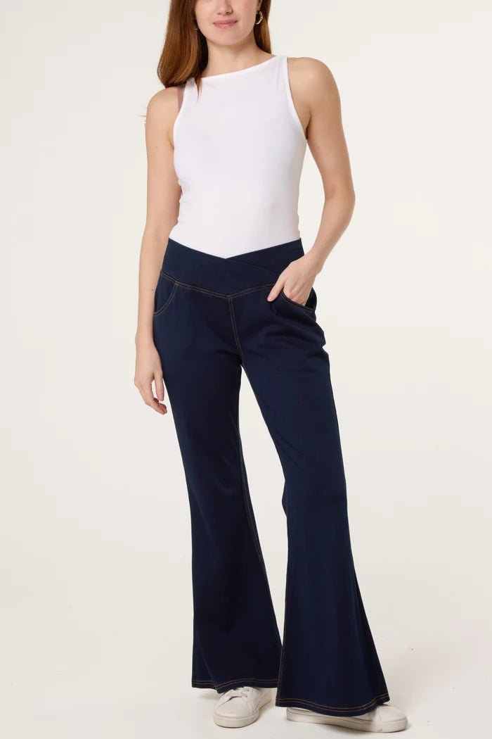 Flared Cross Over Waistband Jeans - Downtown Girl