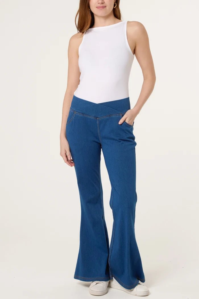 Flared Cross Over Waistband Jeans - Downtown Girl