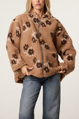 Floral Teddy Fleece Zip-Up Jacket - Downtown Girl