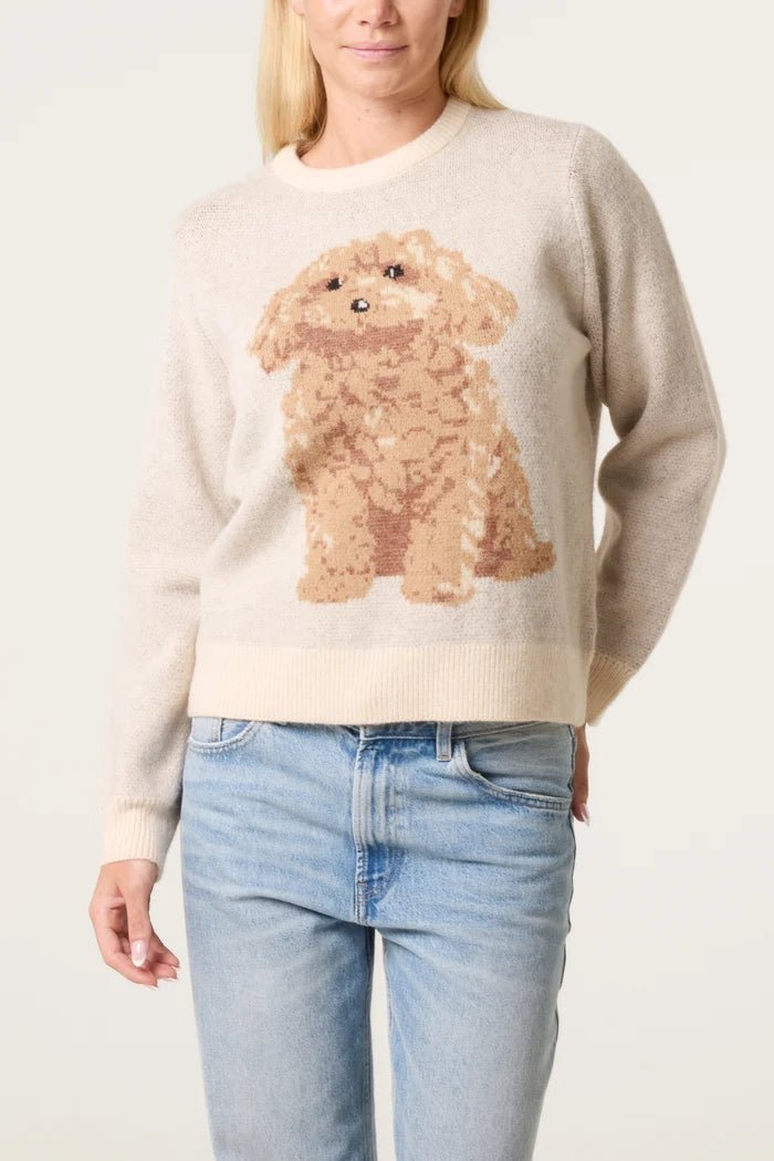 Knitted Round Neck Dog Jumper - Downtown Girl