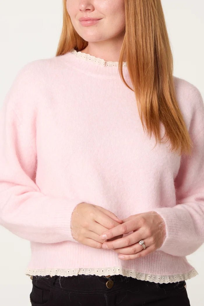 Lace Trim & Neck Knit Jumper - Downtown Girl