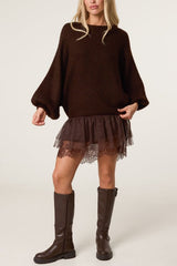 Layered Knit Jumper and Lace Mini Dress - Downtown Girl