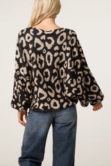 Leopard Print Balloon Sleeve Knit Jumper - Downtown Girl
